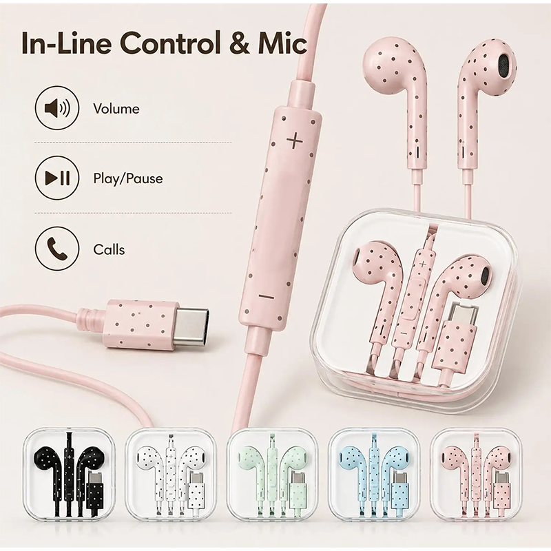 Type C Wired Earphones With Mic - سماعات أذن من النوع C بنمط