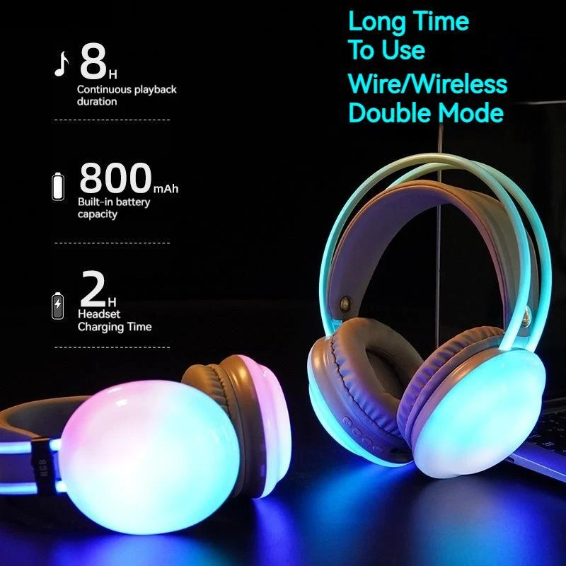 Gaming Headset With Mic Rgb - سماعات بلوتوث لاسلكية للألعاب RGB تتدفق