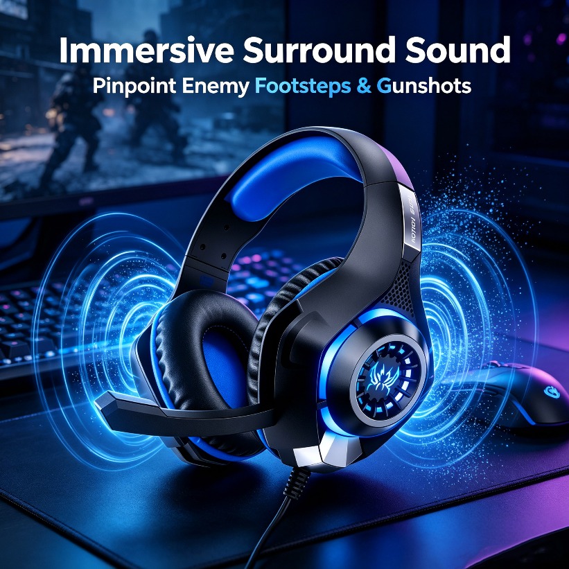 Gaming Headset With Mic Rgb - سماعات رأس للألعاب LED مع ميكروفون