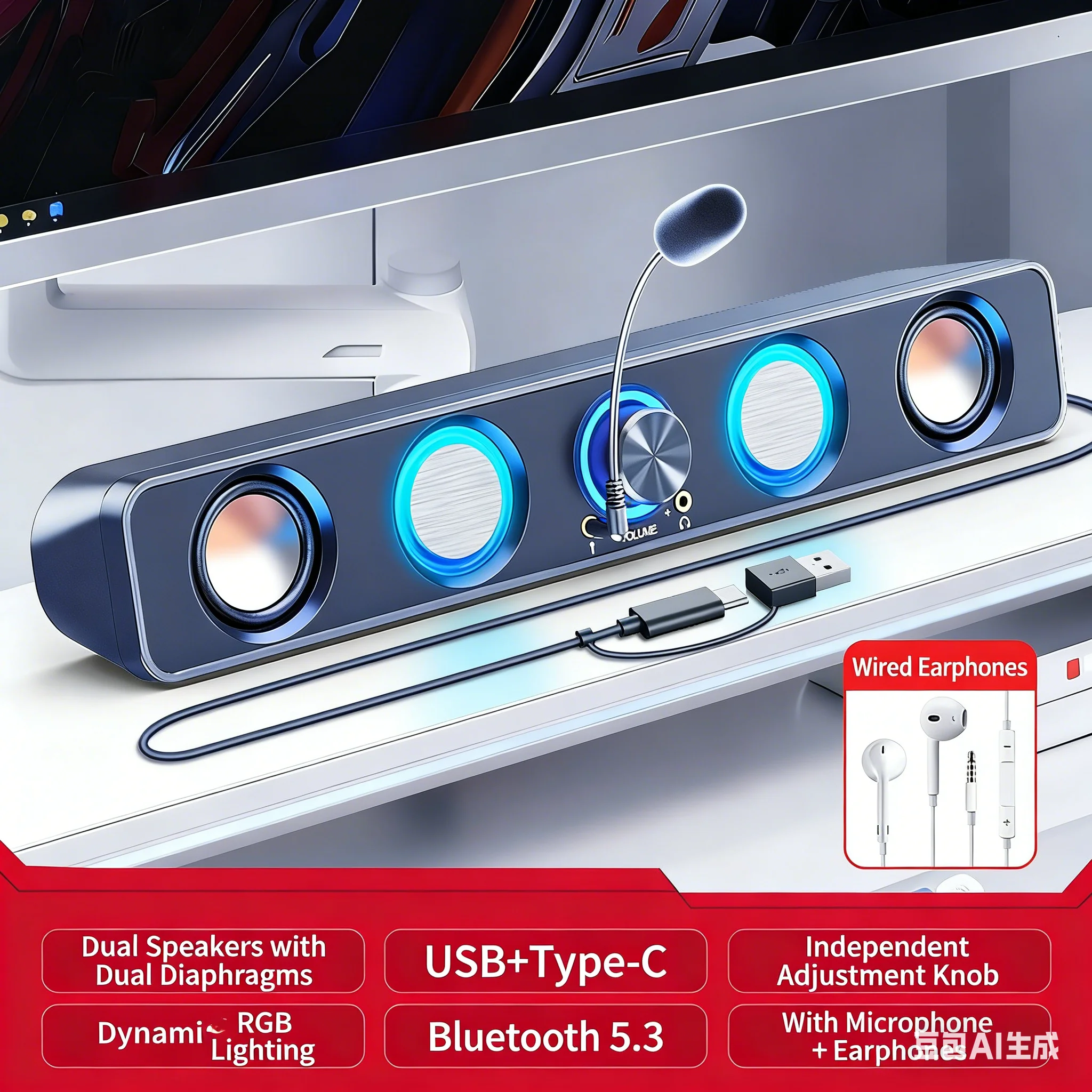 Rgb Computer Soundbar For Pc - نظام سماعات المسرح المنزلي ساوند بار