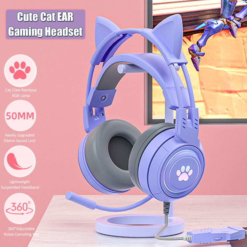 Gaming Headset With Mic Rgb - سماعات أذن القط اللطيفة مع ميكروفون