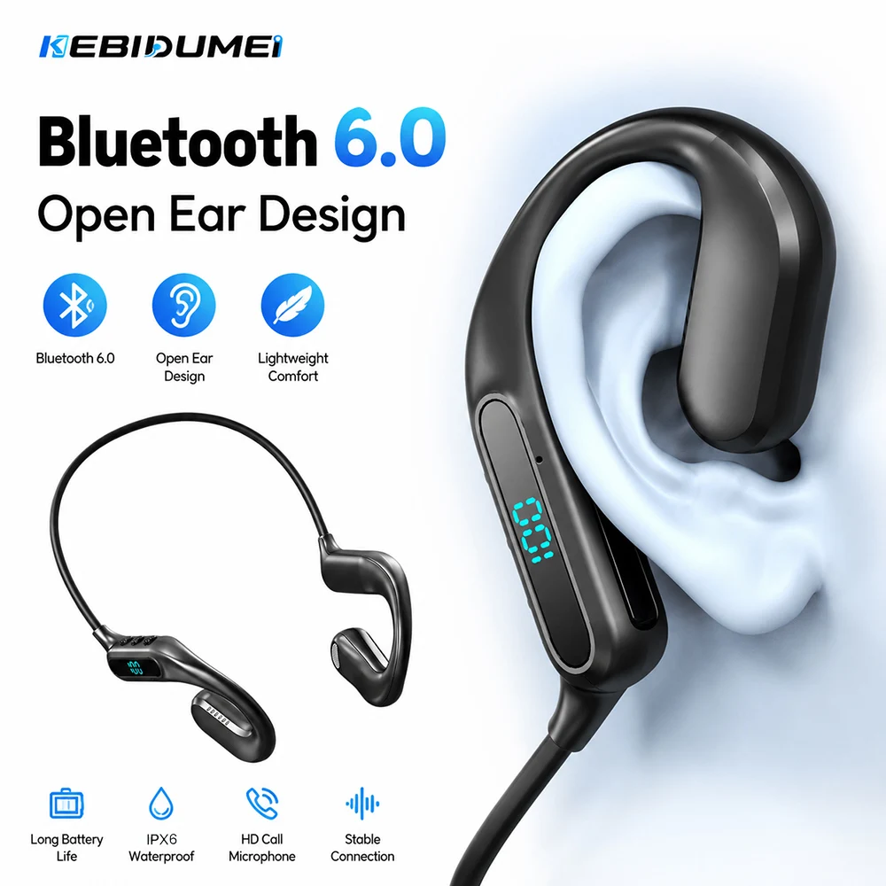 Open Ear Air Conduction Headphones - سماعات KEBIDUMEI بلوتوث 6.0 بتقنية التوصيل