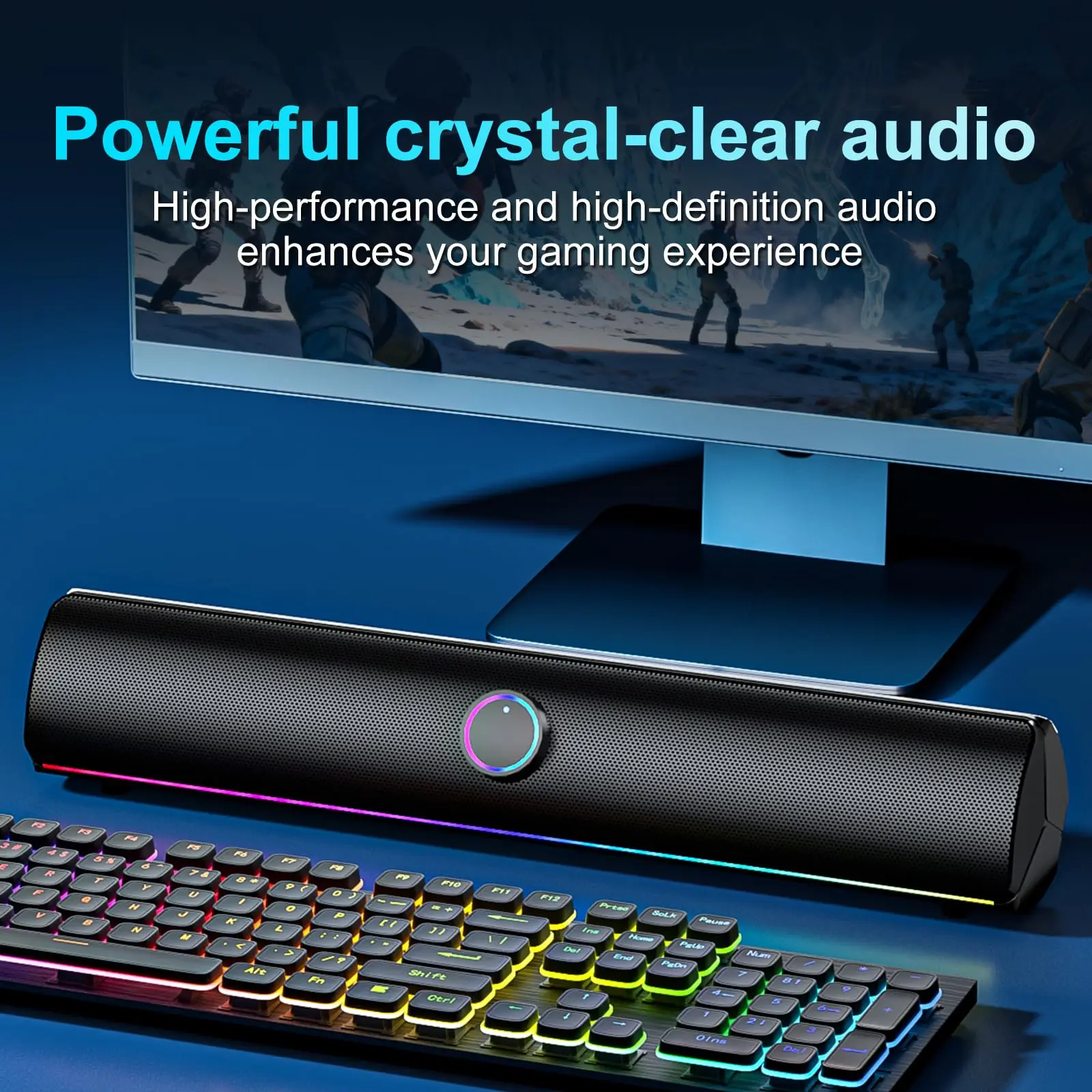 مكبر صوت للألعاب، سماعة بلوتوث - مراجعة Rgb Computer Soundbar For Pc وسعره