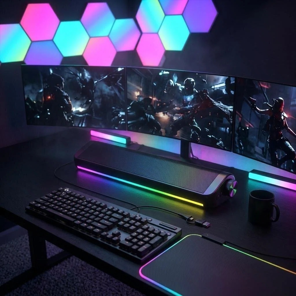 مكبر صوت سلكي بتقنية البلوتوث  - مراجعة Rgb Computer Soundbar For Pc وسعره