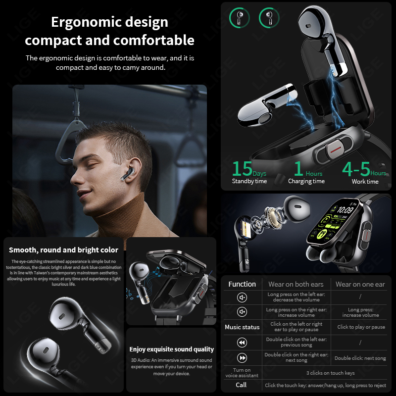 ساعة ذكية جديدة من LIGE 2 في 1 - مراجعة Tws Earbuds Bluetooth 5.3 وسعره