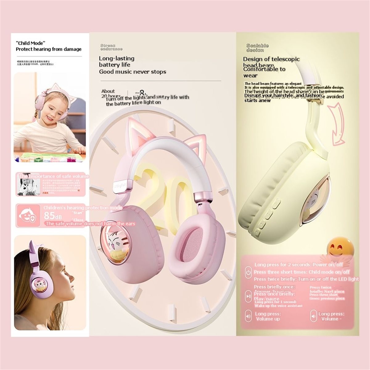 [حزمة قيمة] سماعات رأس لاسلكية - مراجعة Cat Ear Bluetooth Headset Led وسعره