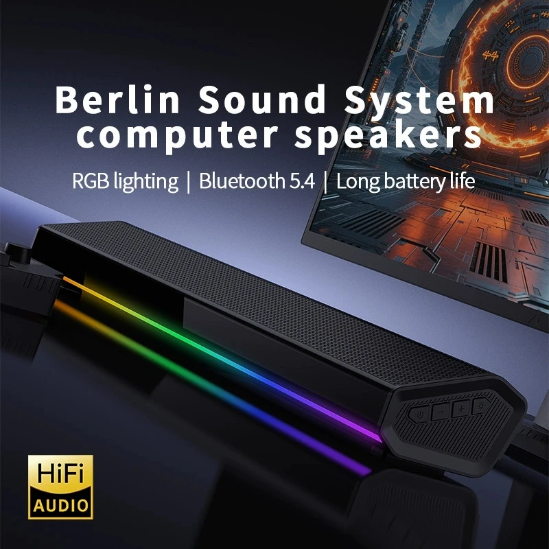 مكبر صوت بلوتوث 5.4 مع إضاءة R - مراجعة Rgb Computer Soundbar For Pc وسعره