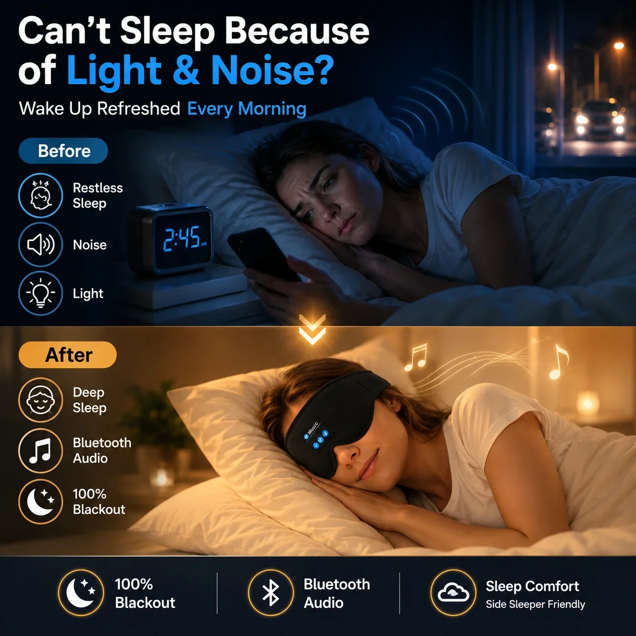 سماعات نوم لاسلكية مع قناع للع - مراجعة Sleep Mask Headphones Bluetooth وسعره
