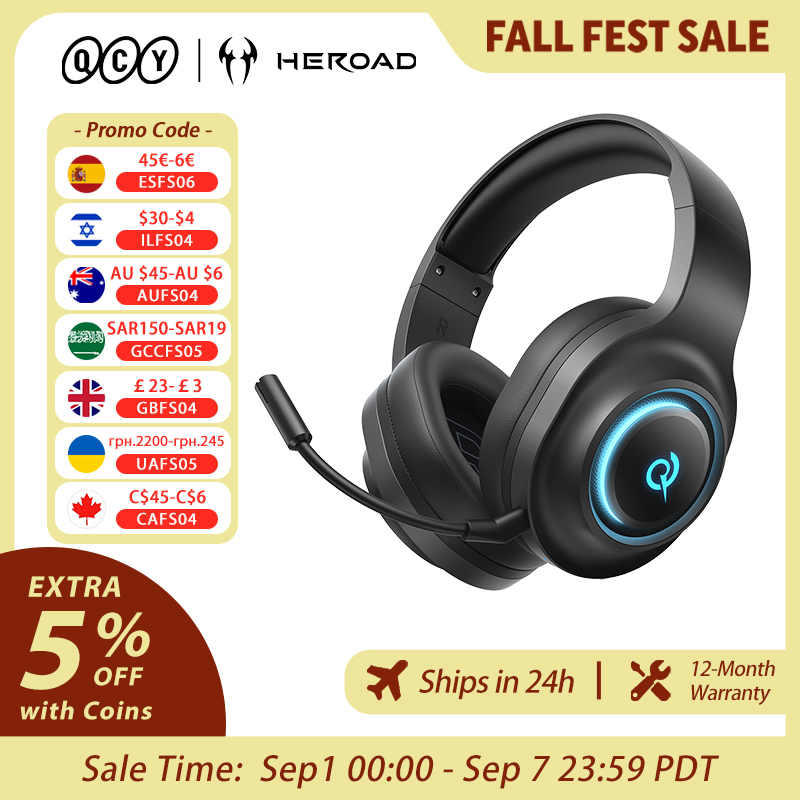 سماعة ألعاب QCY Heroad V200 مع - مراجعة Gaming Headset With Mic Rgb وسعره