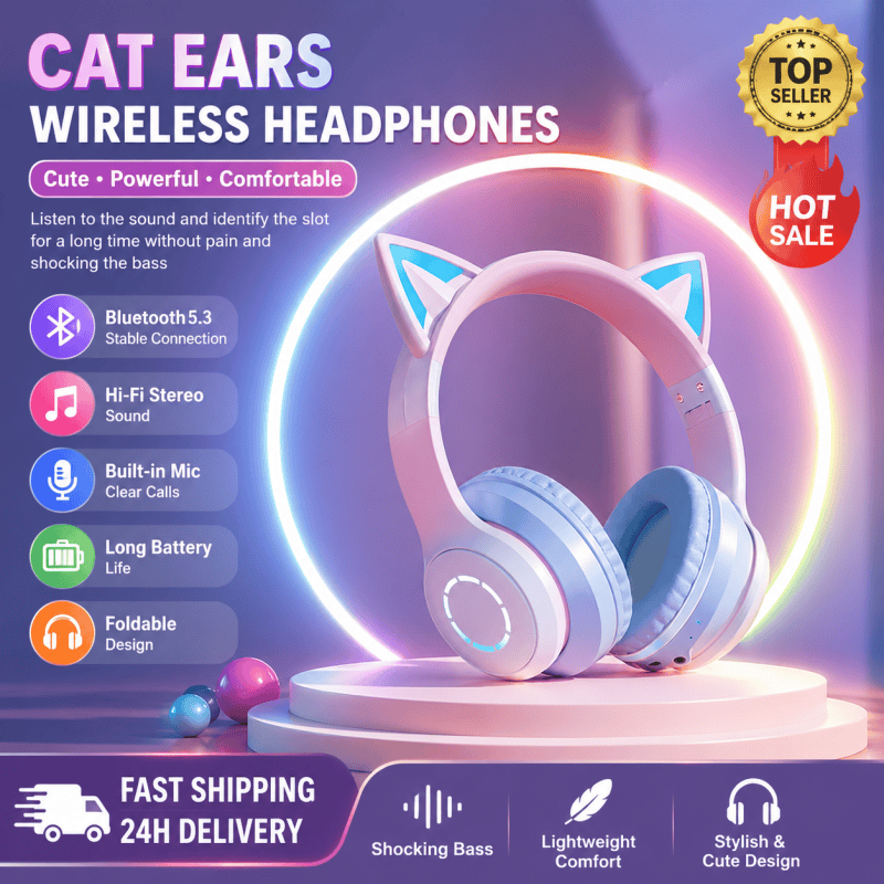 سماعات رأس بلوتوث RGB جديدة ال - مراجعة Cat Ear Bluetooth Headset Led وسعره