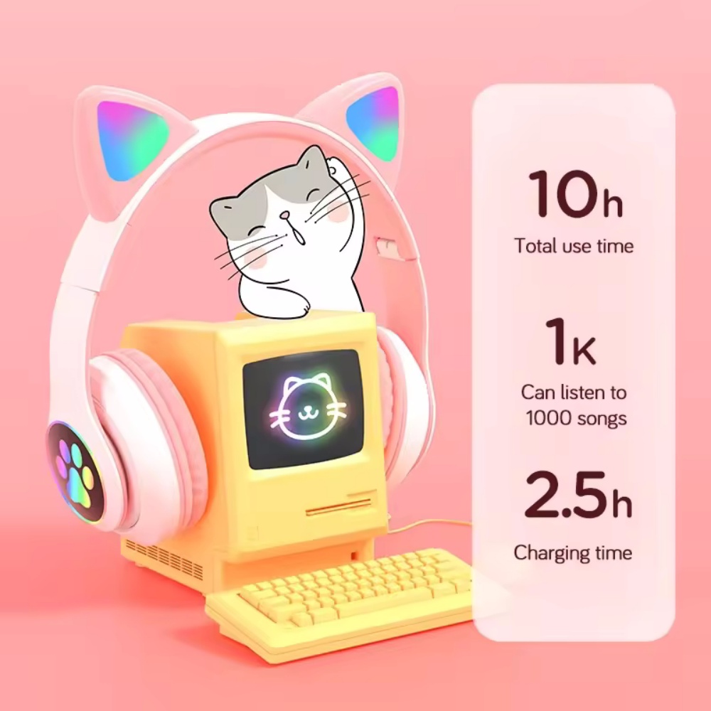 سماعة رأس لاسلكية بتصميم أذن ق - مراجعة Cat Ear Bluetooth Headset Led وسعره